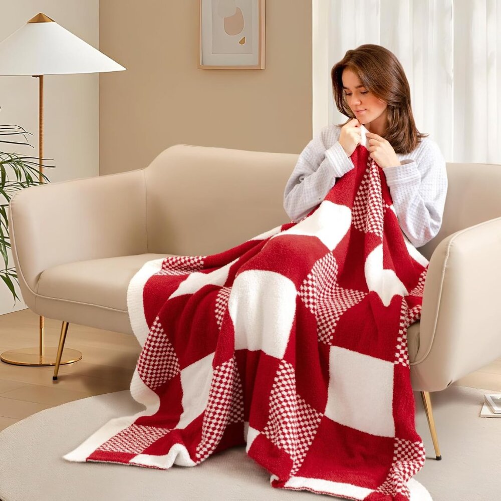 Checkered Blanket, Red Throw Blanket for Couch Buffalo Plaid Microfiber Fluffy W - Picture 3 of 7